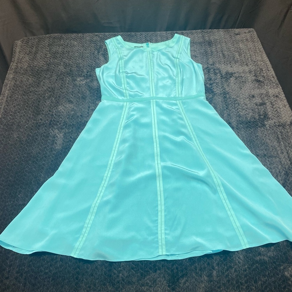 Talbots Silk Dress Women’s 6 Aqua Knee Length Back Zipper Lined LUXURY - Picture 5 of 12
